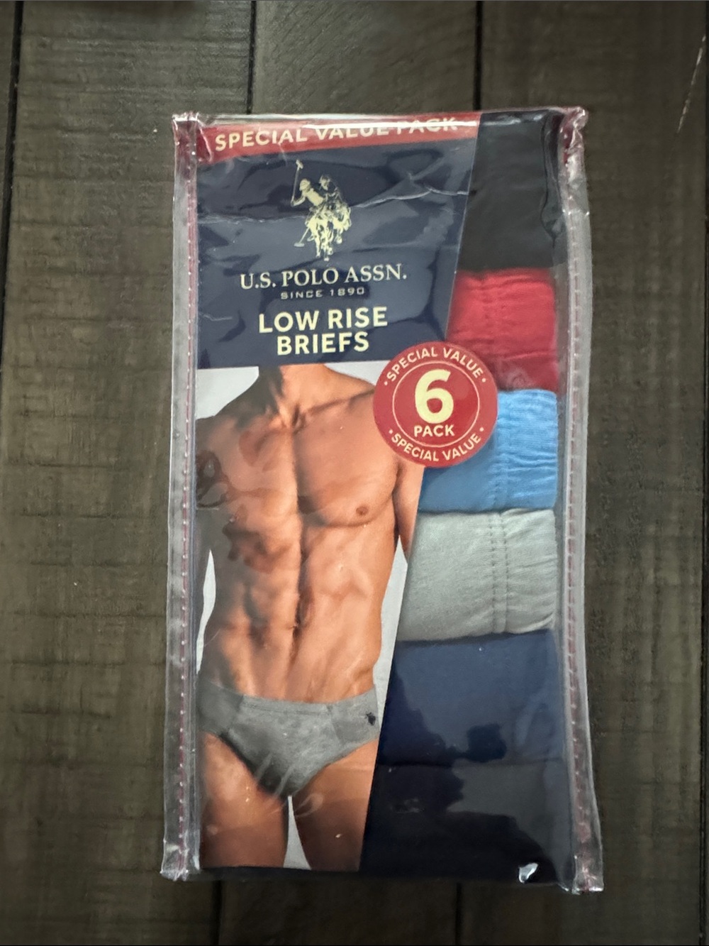 U.S. Polo Assn. Six-Pack Low Rise Briefs - Red, Light Blue, Gray, Navy, Black